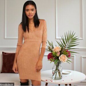 Akira Chicago Red Label Plunging Neckline Suede Dress